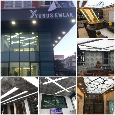 ofis dekorayonu,alçıpan,asma tavan,gergi tavan,duvar kağıdı,
